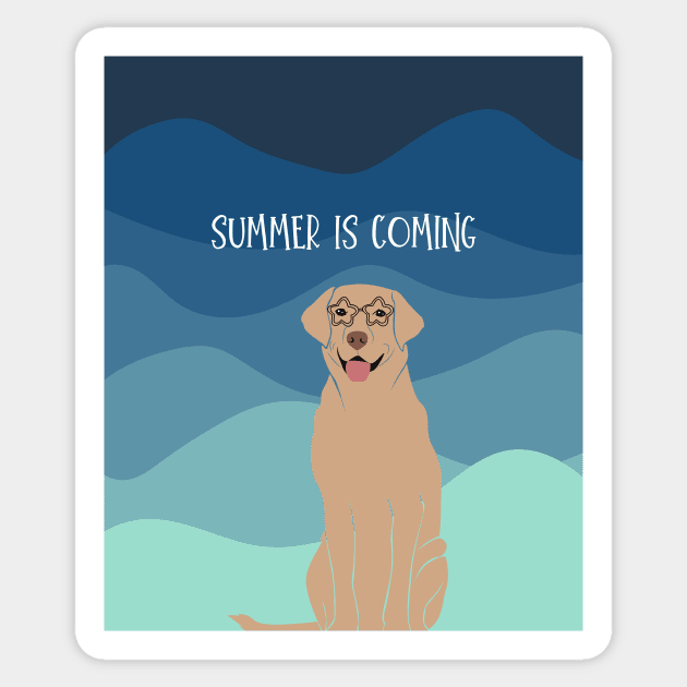 Summer Is Coming Labrador Retriever Dog with Glasses on Sea Wave Background Sticker by Seasonal Dogs